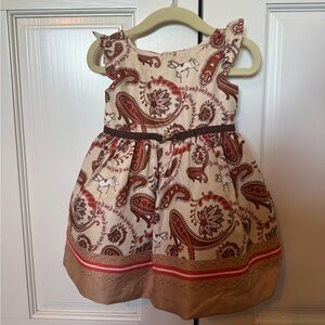 Janie and Jack Paisley Equestrian Print Dress - Cream and Brown